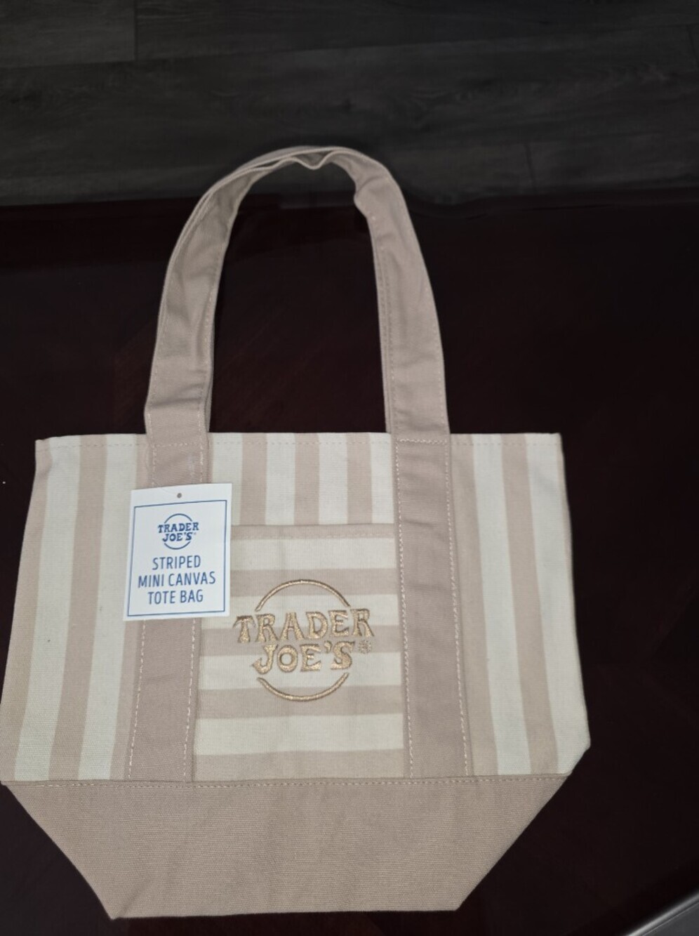 NWT- Trader Joe's Beige & Cream Striped Tote Bag - Picture 3 of 5